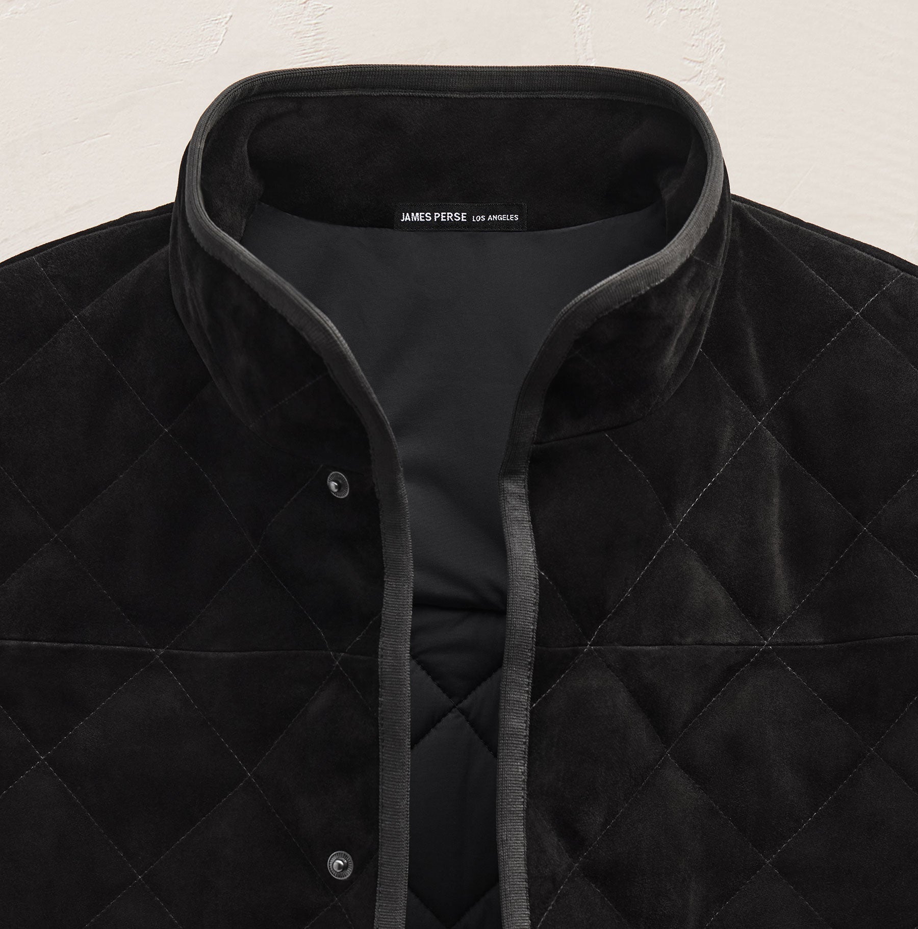 Quilted Suede Snap Front Jacket - Black | James Perse Los Angeles