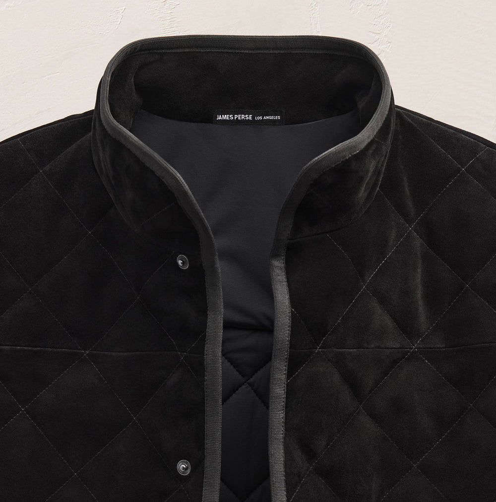 Quilted Suede Snap Front Jacket in Black | James Perse Los Angeles FLAT