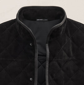 Quilted Suede Snap Front Jacket in Black | James Perse Los Angeles FLAT