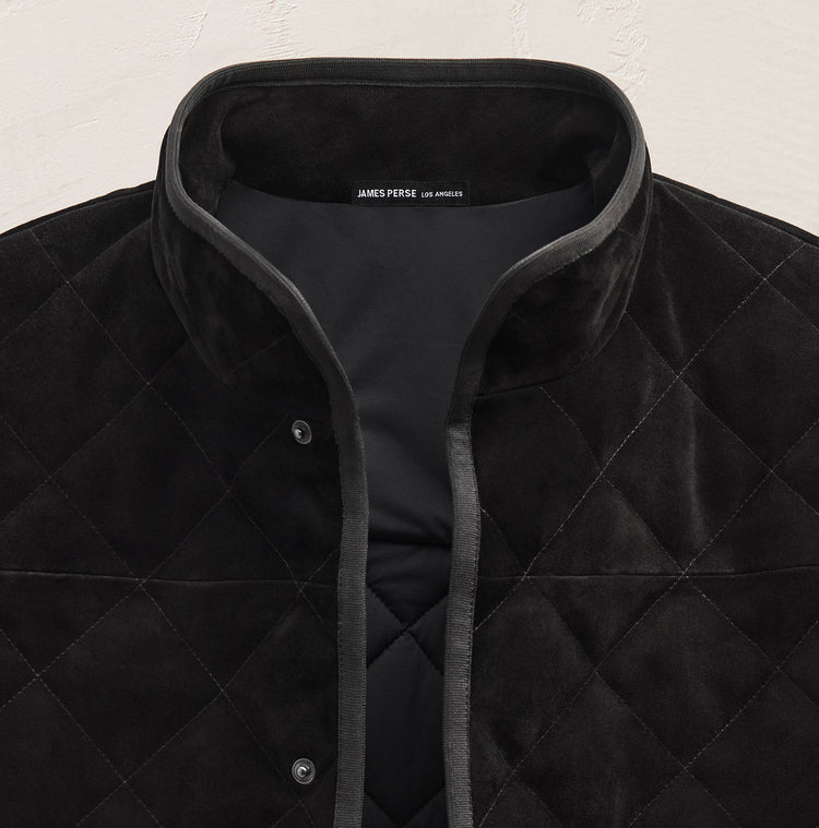 Quilted Suede Snap Front Jacket in Black | James Perse Los Angeles FLAT