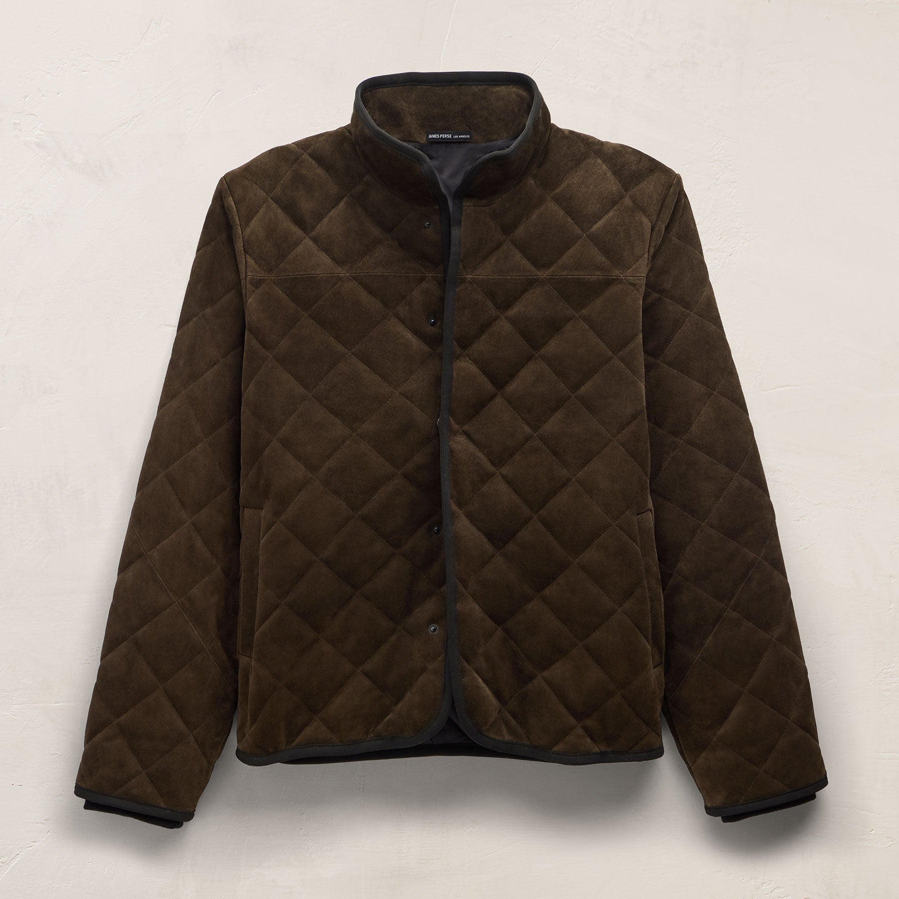 Quilted Suede Snap Front Jacket - Bark
