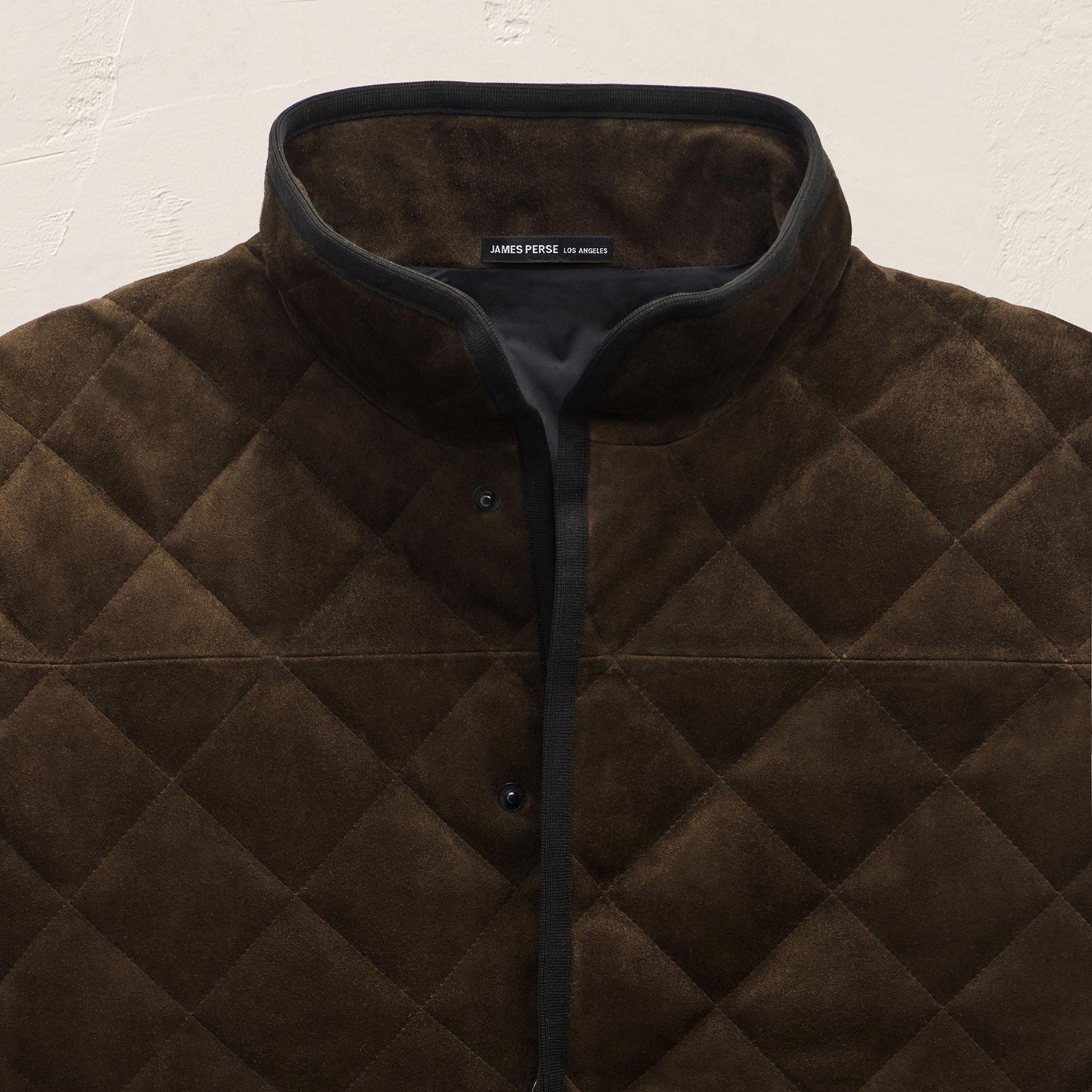 Quilted Suede Snap Front Jacket - Bark