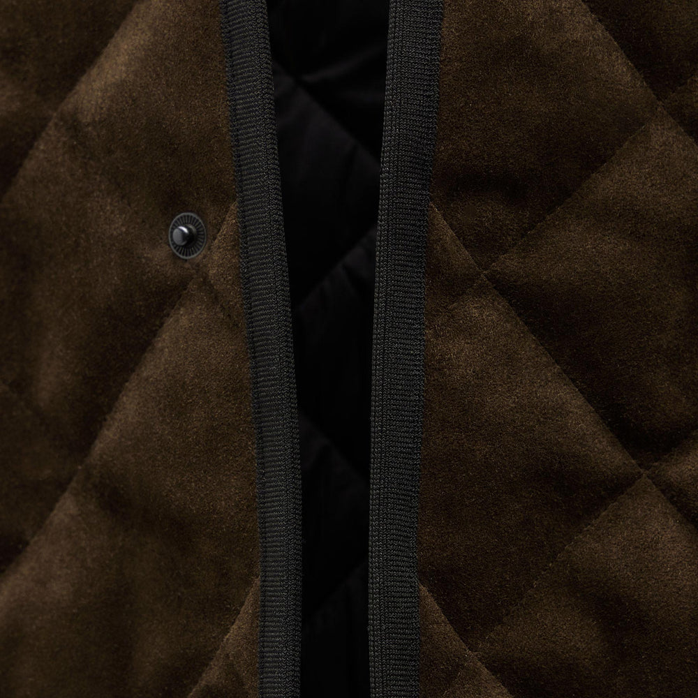 Quilted Suede Snap Front Jacket - Bark