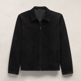 Suede Zip Front Coach Jacket in Black | James Perse Los Angeles