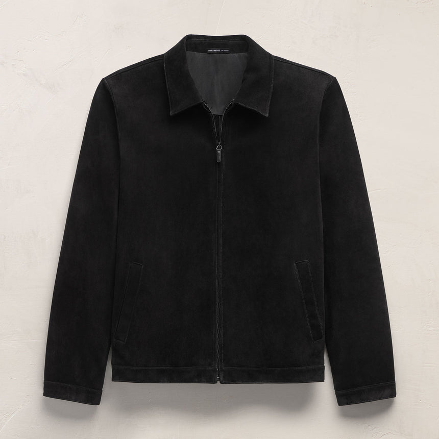 Suede Zip Front Coach Jacket in Black | James Perse Los Angeles