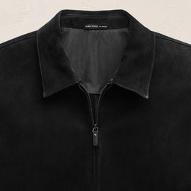 Suede Zip Front Coach Jacket in Black | James Perse Los Angeles