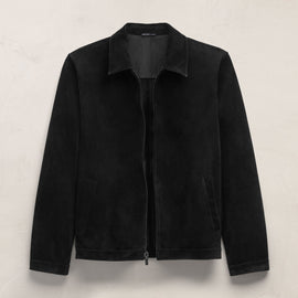 Suede Zip Front Coach Jacket in Black | James Perse Los Angeles