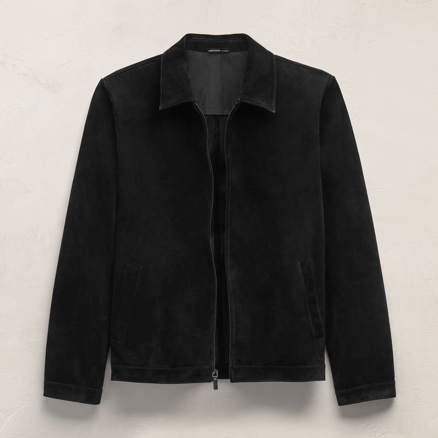 Suede Zip Front Coach Jacket in Black | James Perse Los Angeles