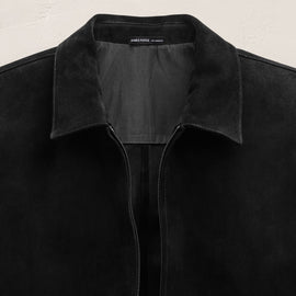 Suede Zip Front Coach Jacket in Black | James Perse Los Angeles