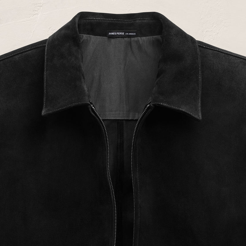 Suede Zip Front Coach Jacket in Black | James Perse Los Angeles