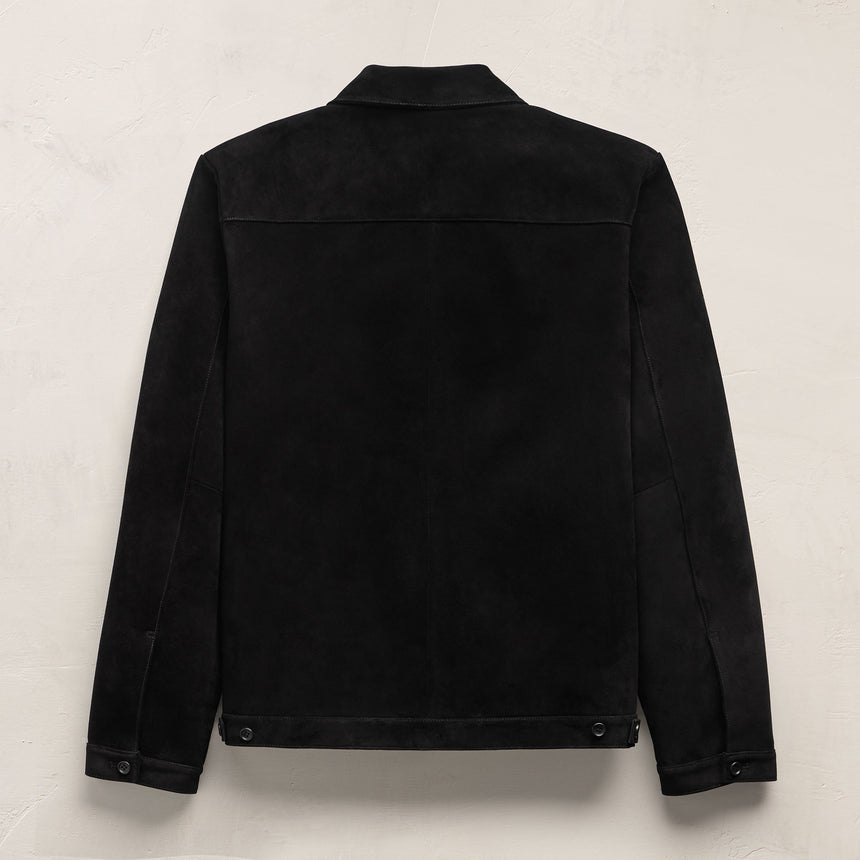 Suede Zip Front Coach Jacket - Black | James Perse Los Angeles