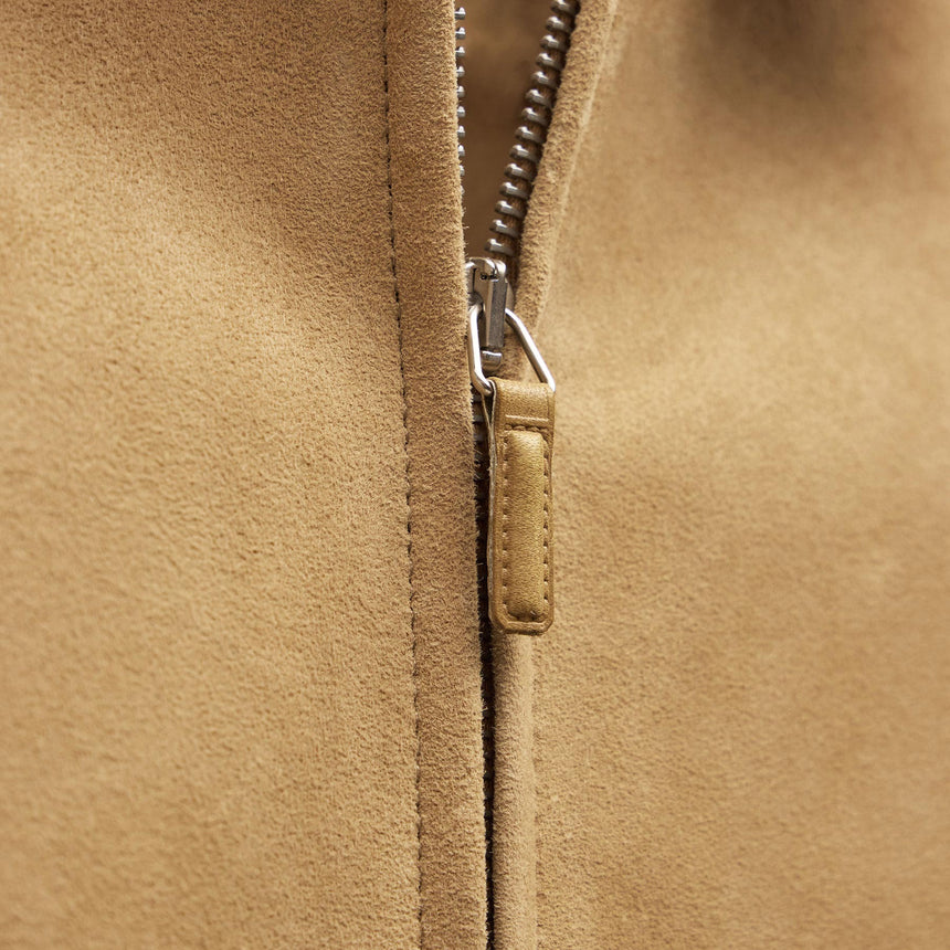Suede Zip Front Coach Jacket - Sand