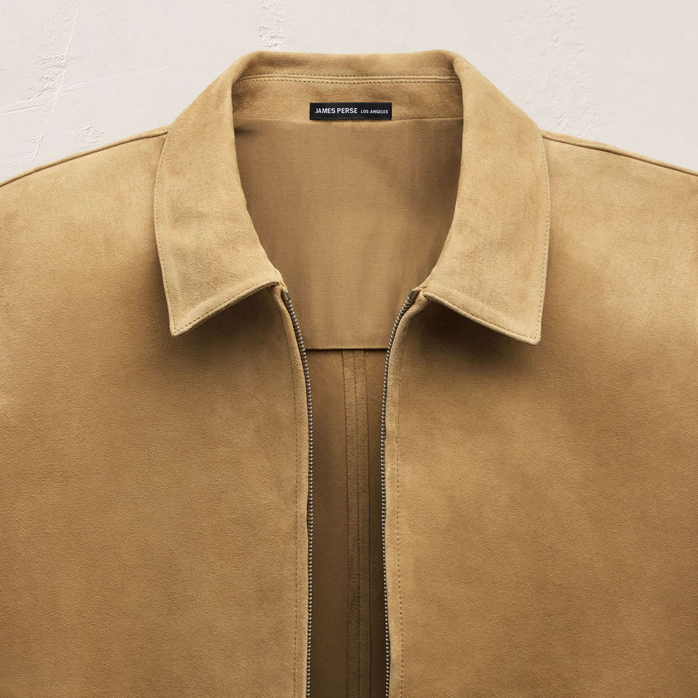 Suede Zip Front Coach Jacket - Sand