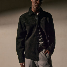 Suede Western Shirt in Black | James Perse Los Angeles