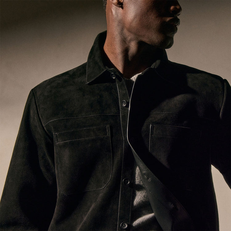 Suede Western Shirt in Black | James Perse Los Angeles