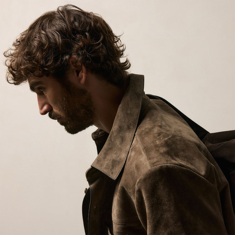 Suede Western Shirt in Caribou | James Perse Los Angeles