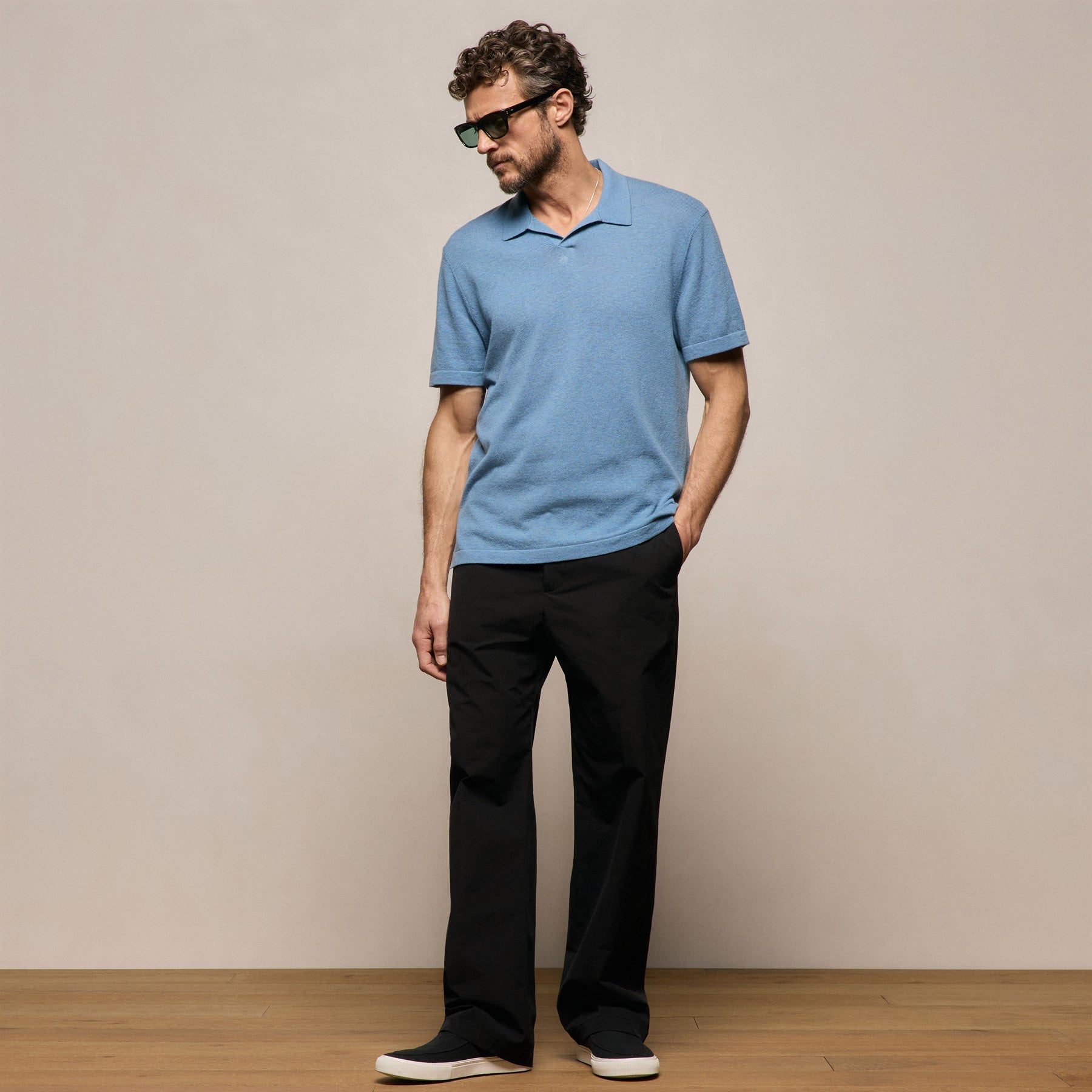 Cotton Cashmere Polo in Denim | James Perse Los Angeles