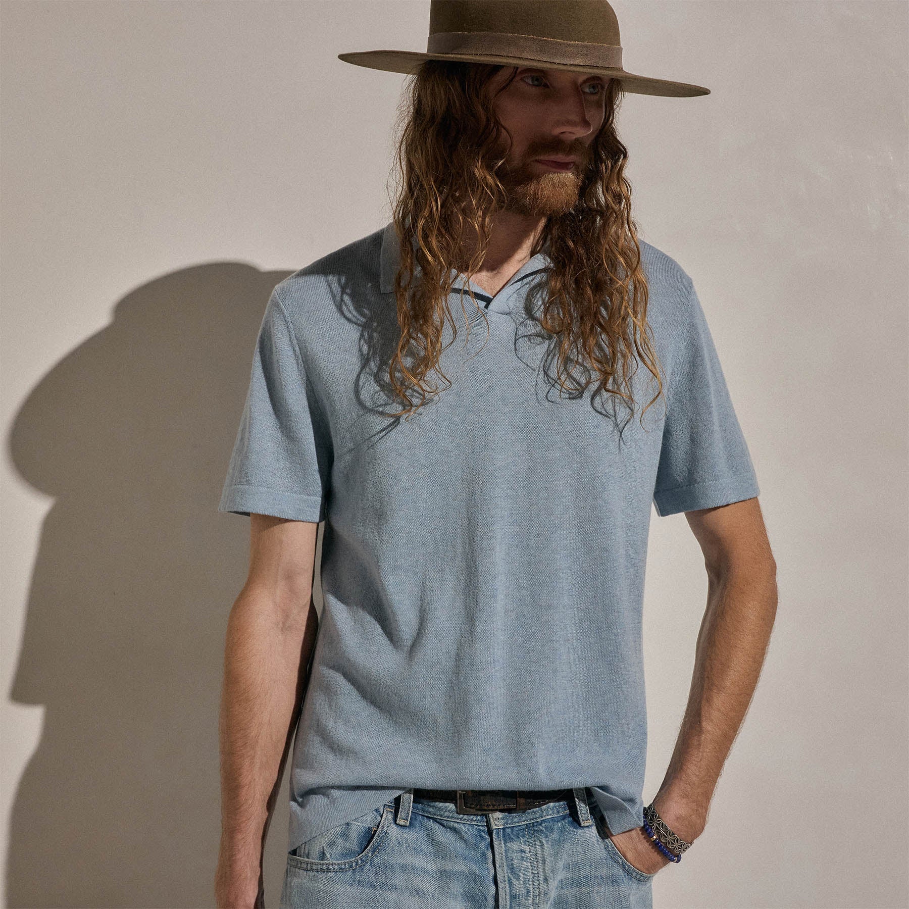 Cotton Cashmere Polo in Sky Blue | James Perse Los Angeles