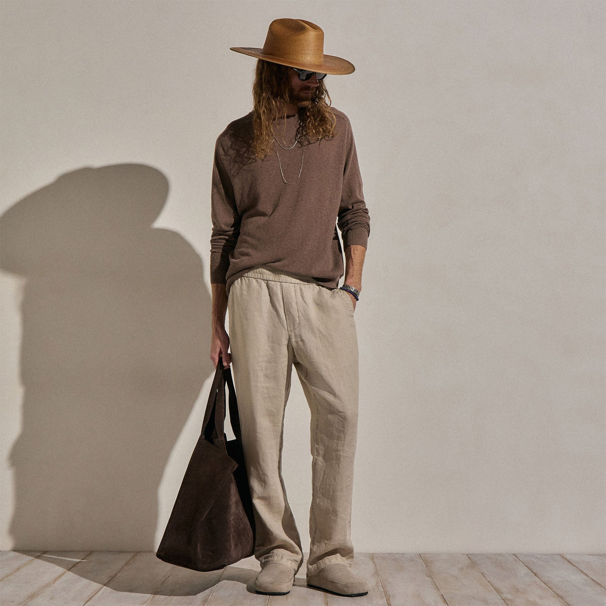 Cotton Cashmere Raglan Crew in Brownstone | James Perse Los Angeles