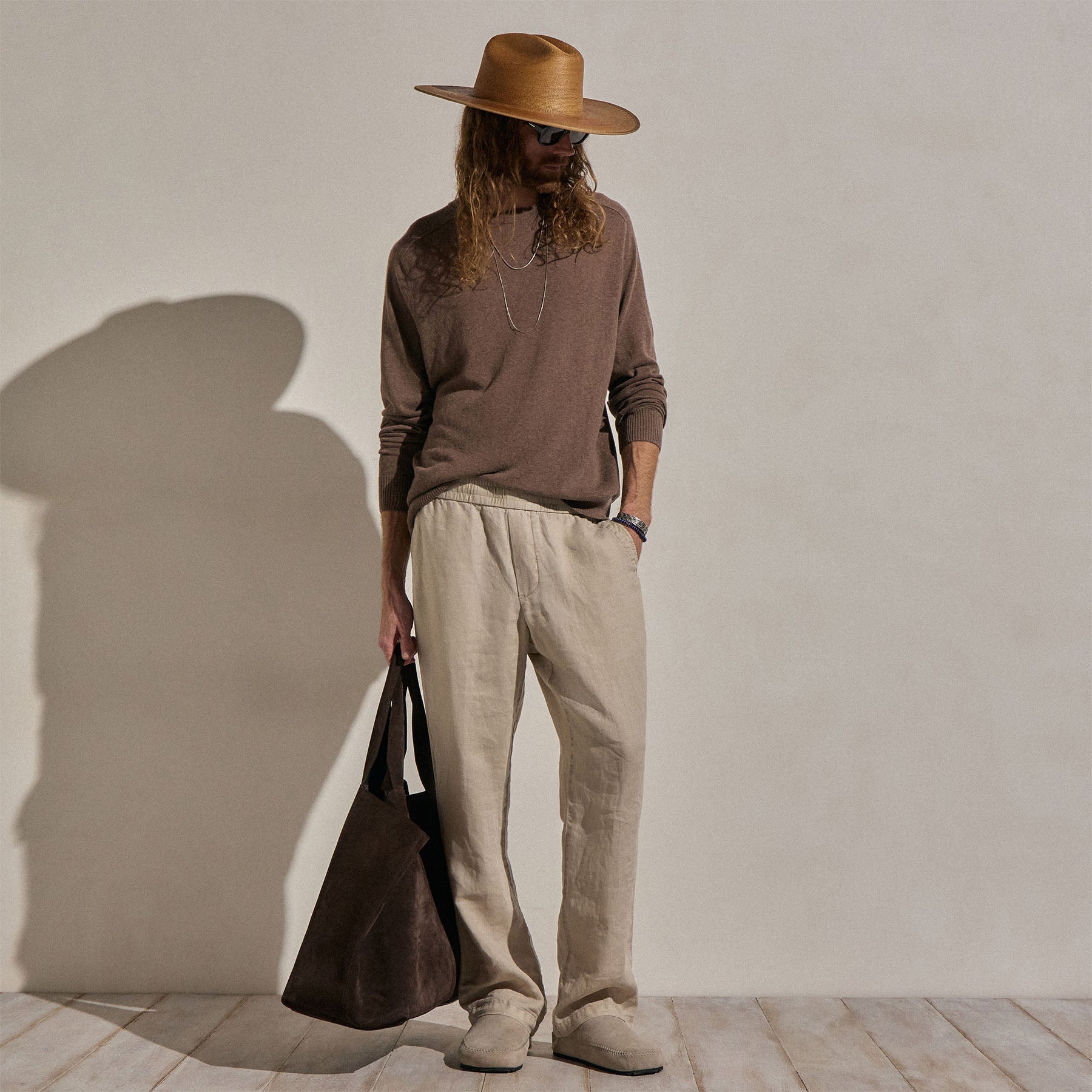 Cotton Cashmere Raglan Crew in Brownstone | James Perse Los Angeles