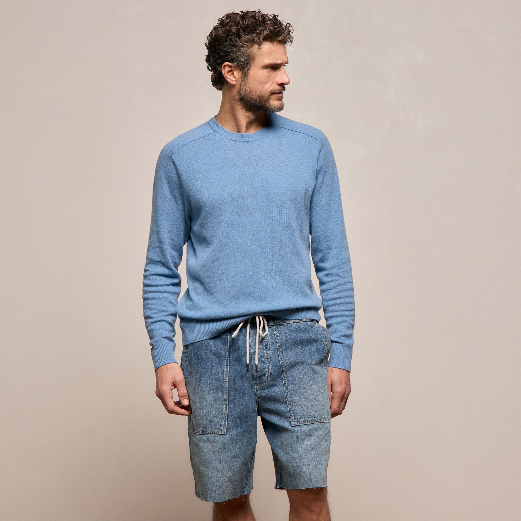 Organic Cotton Cashmere Raglan Crew in Denim | James Perse Los Angeles