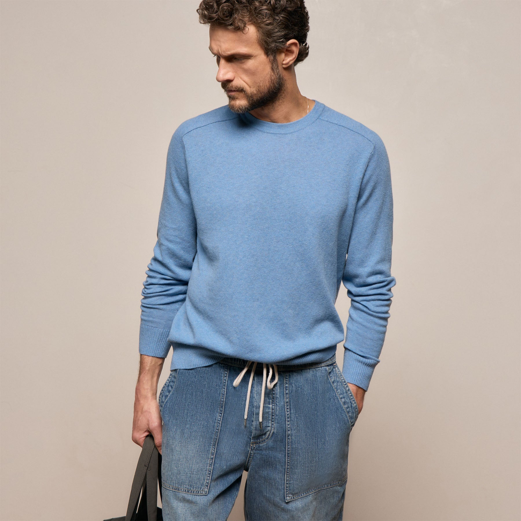 Organic Cotton Cashmere Raglan Crew in Denim | James Perse Los Angeles