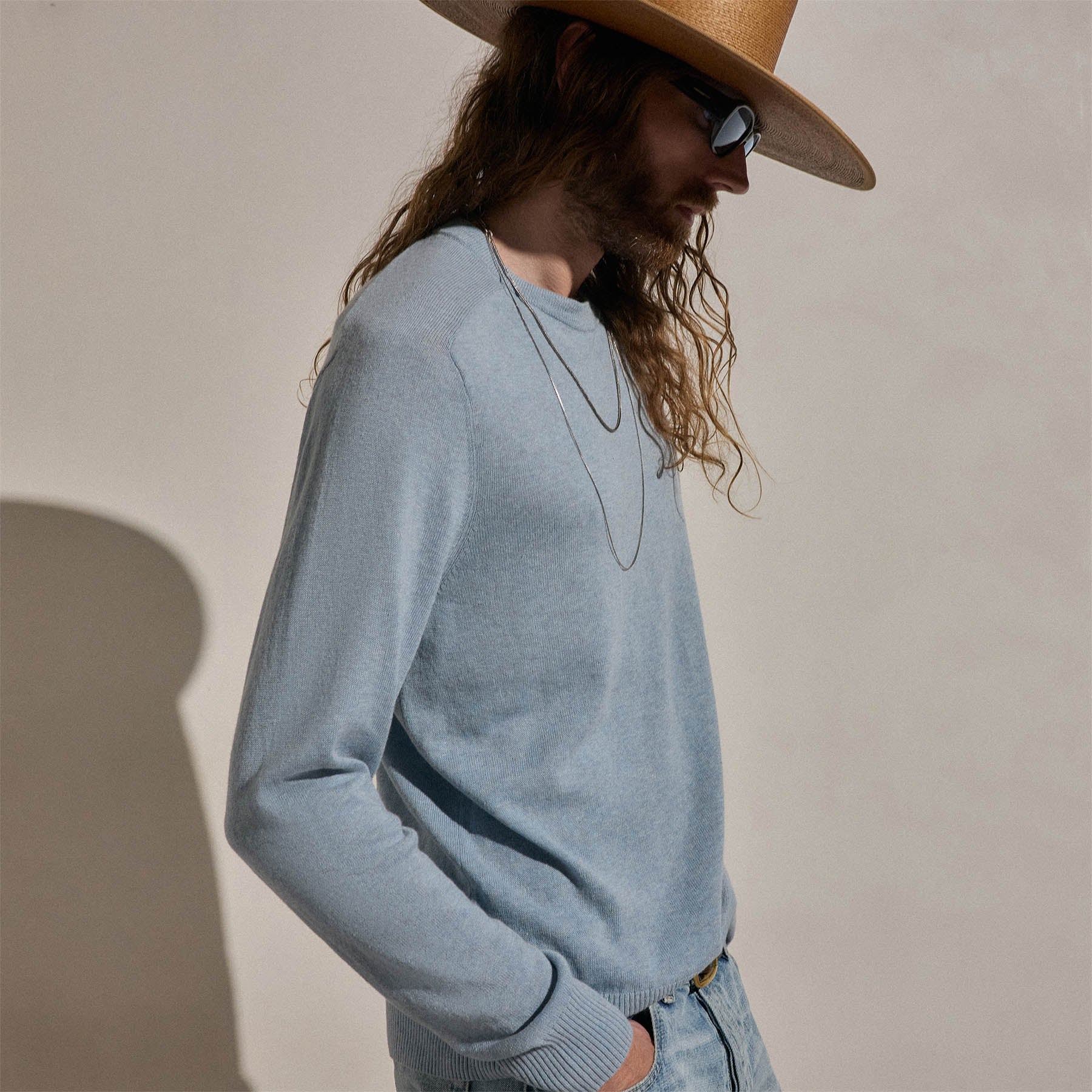 Cotton Cashmere Raglan Crew in Sky Blue | James Perse Los Angeles