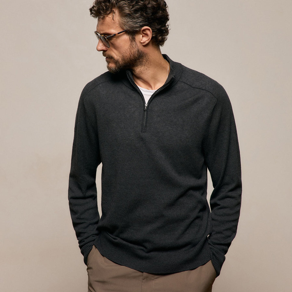 Cotton Cashmere Half Zip in Coal | James Perse Los Angeles