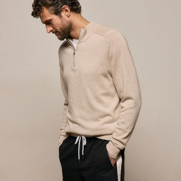 Cotton Cashmere Half Zip in Wheat | James Perse Los Angeles