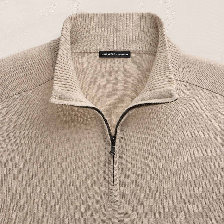 Organic Cotton Cashmere Half Zip in Wheat | James Perse Los Angeles