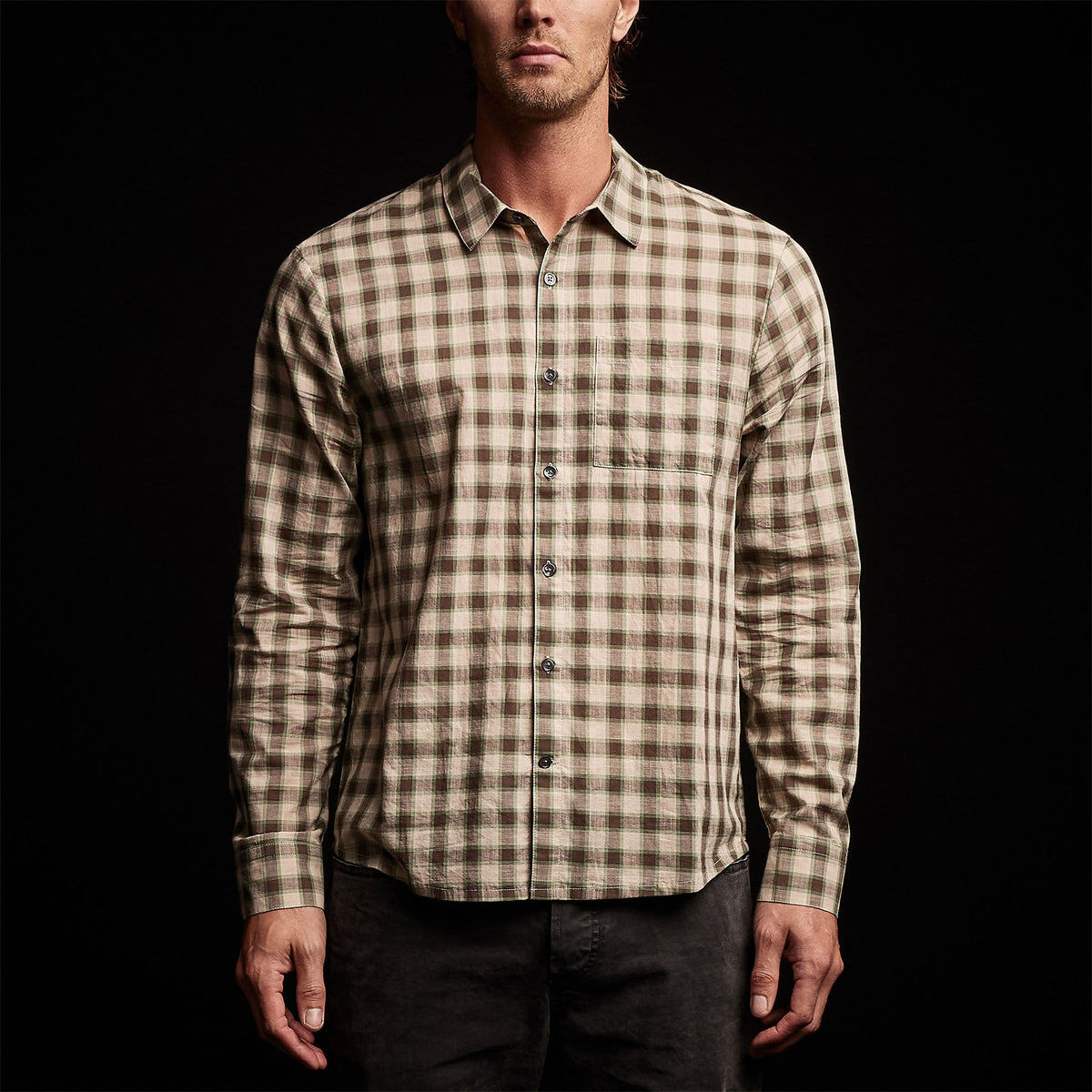 Cotton Plaid Shirt in Mineral/Jungle | James Perse Los Angeles