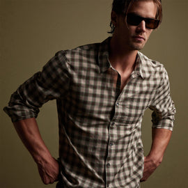 Cotton Plaid Shirt in Mineral/Jungle | James Perse Los Angeles