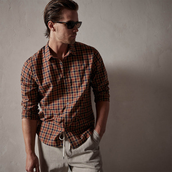 Cotton Plaid Shirt in Tamarind/Navy | James Perse Los Angeles