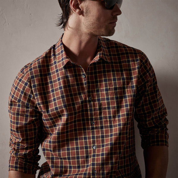 Cotton Plaid Shirt in Tamarind/Navy | James Perse Los Angeles