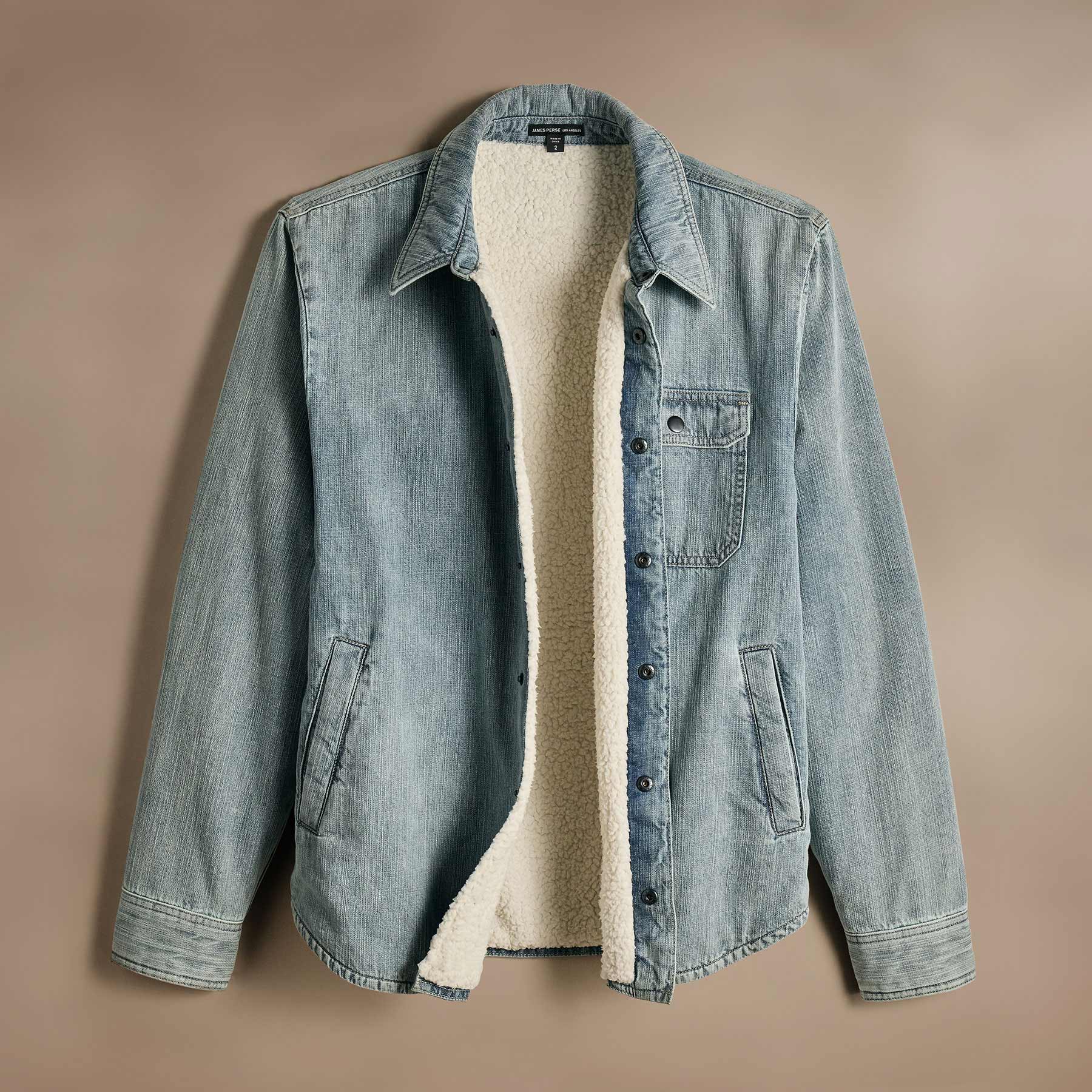 Denim Sherpa Shirt Jacket - Bleach Wash | James Perse Los Angeles