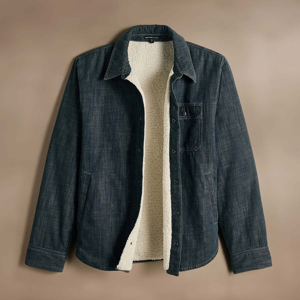 Denim Sherpa Shirt Jacket in Medium Wash | James Perse Los Angeles