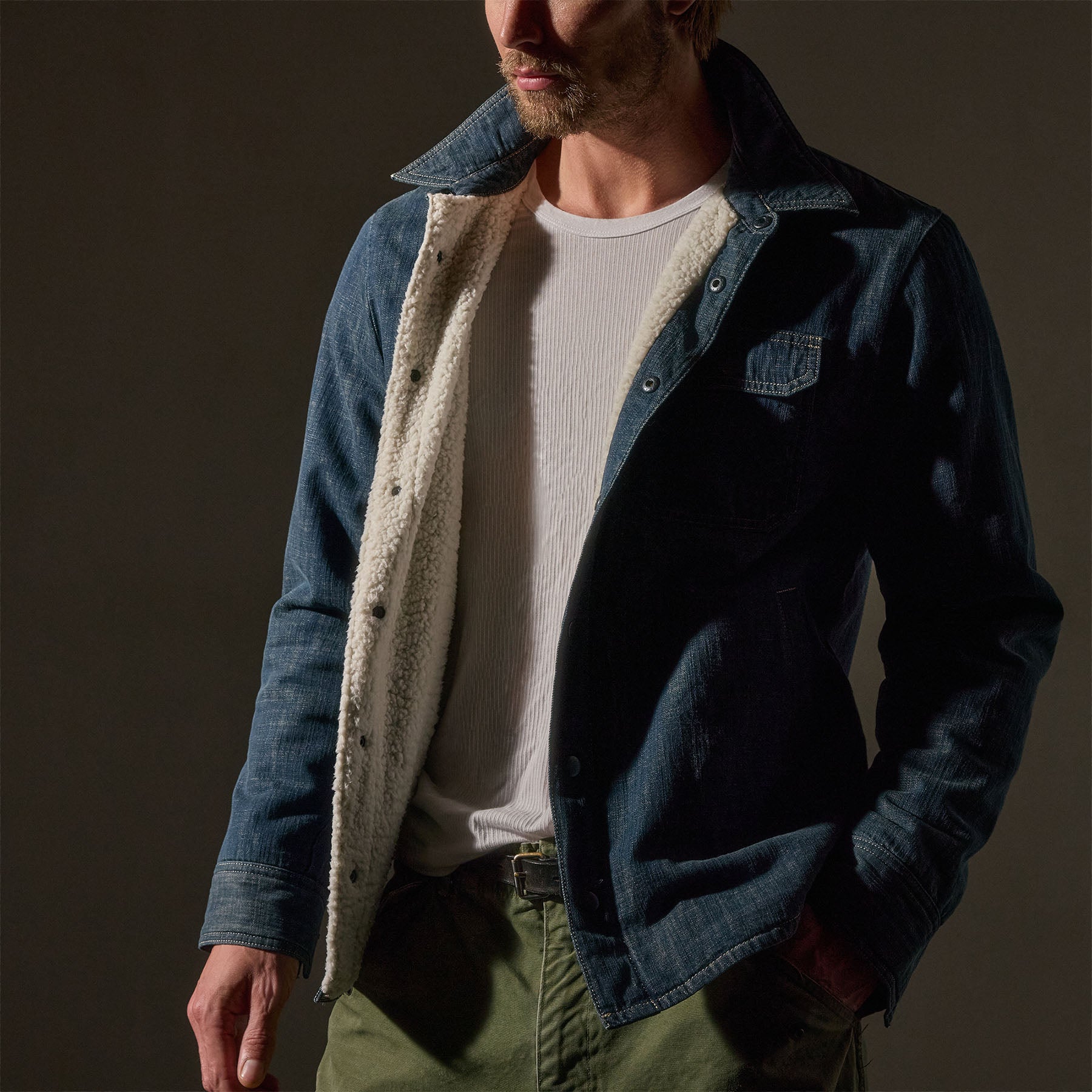 Denim Sherpa Shirt Jacket - Medium Wash | James Perse Los Angeles