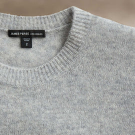 Soft Featherweight Cashmere Crew in Light Heather Grey | James Perse Los Angeles