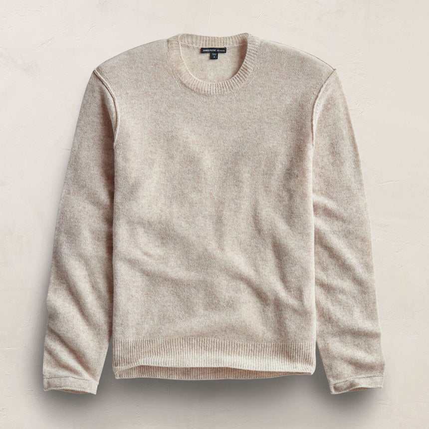 Soft Featherweight Cashmere Crew in Light Beige | James Perse Los Angeles FLAT