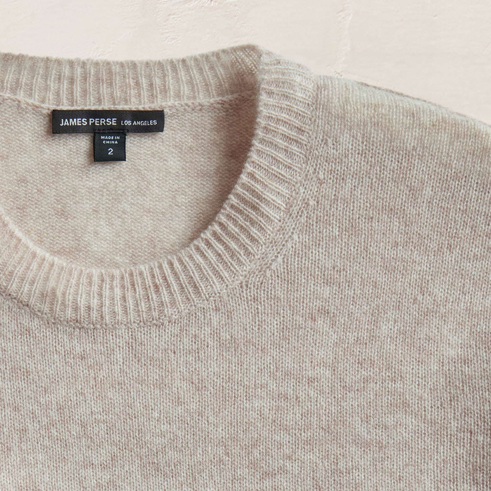 Soft Featherweight Cashmere Crew in Light Beige | James Perse Los Angeles FLAT