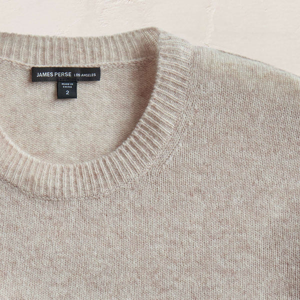 Soft Featherweight Cashmere Crew in Light Beige | James Perse Los Angeles
