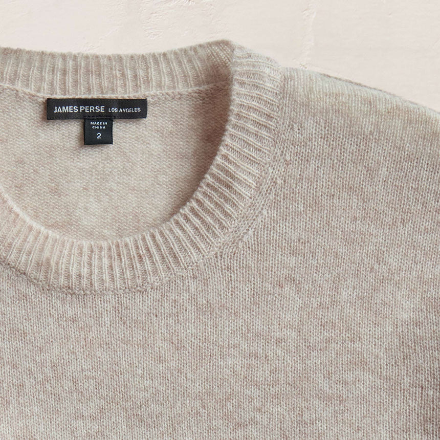 Soft Featherweight Cashmere Crew in Light Beige | James Perse Los Angeles FLAT
