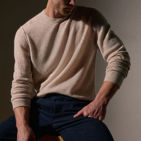 Soft Featherweight Cashmere Crew in Light Beige | James Perse Los Angeles