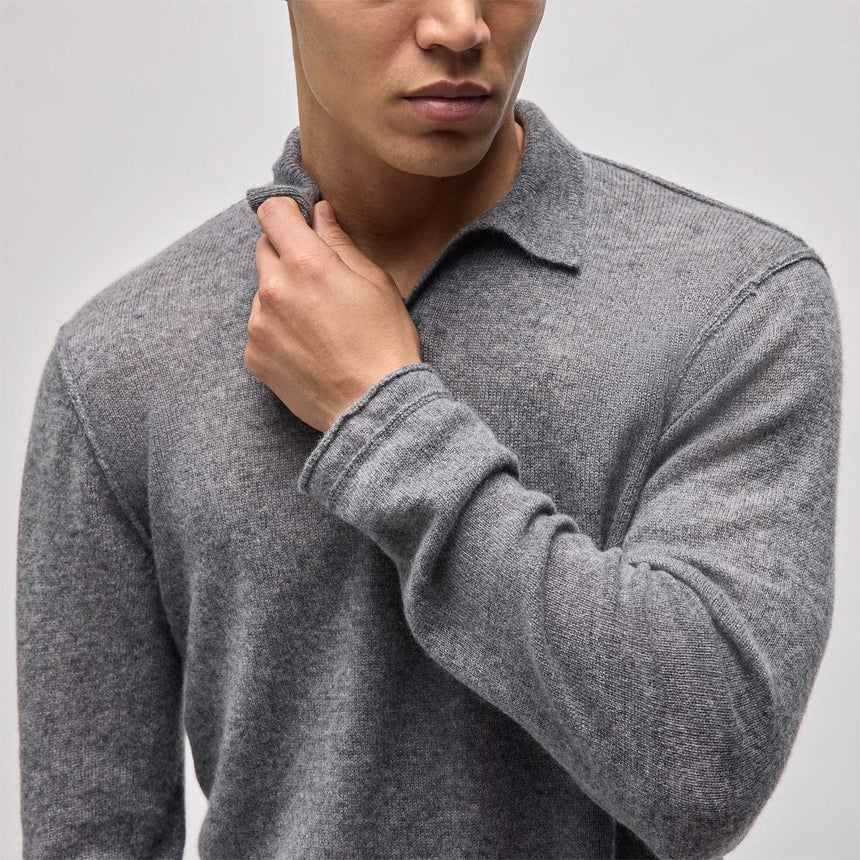 Soft Featherweight Cashmere Polo in Heather Grey | James Perse Los Angeles