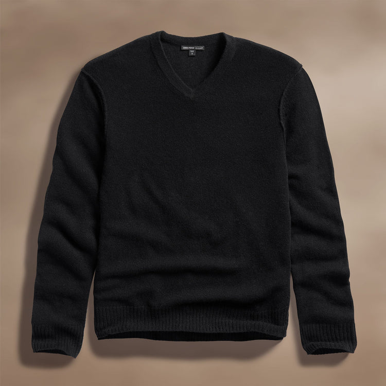 Soft Featherweight Cashmere V Neck in Black | James Perse Los Angeles