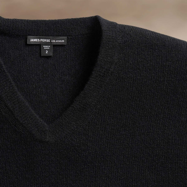 Soft Featherweight Cashmere V Neck in Black | James Perse Los Angeles