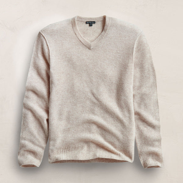 Soft Featherweight Cashmere V Neck in Light Beige | James Perse Los Angeles