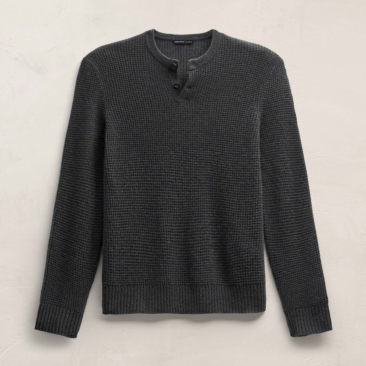 Soft Featherweight Cashmere Waffle Henley in Coal | James Perse Los Angeles
