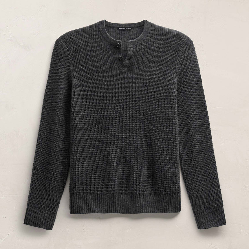 Soft Featherweight Cashmere Waffle Henley in Coal | James Perse Los Angeles