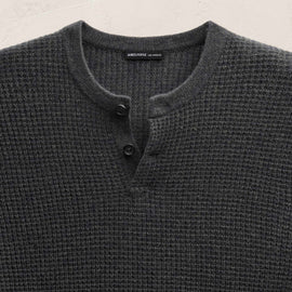 Soft Featherweight Cashmere Waffle Henley in Coal | James Perse Los Angeles